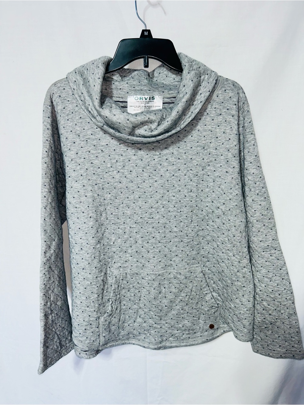 Orvis Light Gray Quilted Cowl Neck Pullover Extra Large XL NWOT